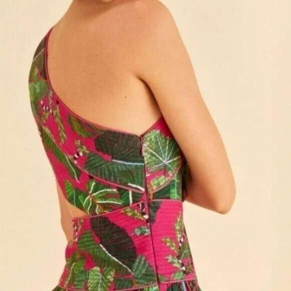 Farm Rio Pink Leaves Mini Dress - Size XL - Picture 3 of 6